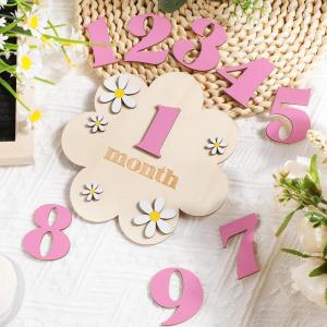 Wooden Baby Monthly Milestone Cards Flowers Double Sides Number Month Girls Boys Newborn Photography Props Accessories