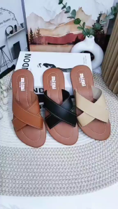 Mizan sandals cross strap casual slip on flat shoes in brown black and beige colors.