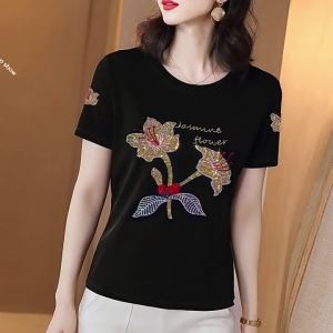QIAOXIZI | Large Size Short Sleeve Glitter Decorated T-shirt