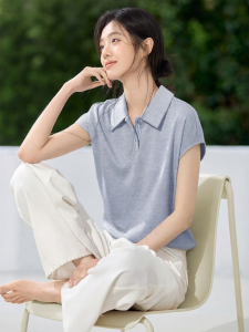 MOHANYIMEI | Elegant Casual H Shape Polo Neck Short Sleeve Shirt