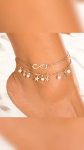 22cm Geometric Bead Anklet European and American-Style Anklets: Bohemian Vintage and Unique Anklets with Heart-Shaped Pendant