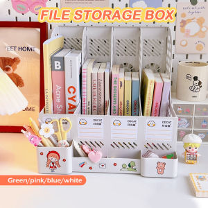 กล่องใส่แฟ้ม กล่องใส่เอกสาร 4 ช่อง ชั้นวางหนังสือ 4 ช่อง จัดระเบียบ เอกสาร ใส่เครื่องเขียนได้ แถมสติกเกอร์ กล่องใส่แฟ้ม สำหรับจัดเก็บบนโต๊ะทำงาน XPH147