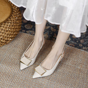 Stunning White Pointed Toe High Heels Strappy Sandals Comfortable French Style Toe Cover Womens Footwear Korean Style Low Cut