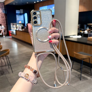 Plating Flash Magnetic Case For Samsung Galaxy S26 Ultra S25 Edge S24 FE Plus A57/37/17/07 Cross Body Lanyard Protect Soft Cover