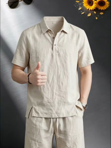 CHENMU | Vintage Style Linen Polo Shirt Light Breathable Ramie Cotton