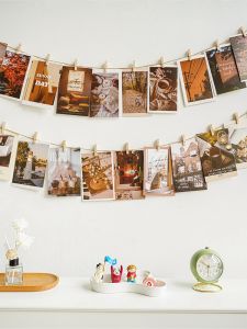 Wooden Photo Clip Wall Mounted Display Cord Photo Wall Hanging Rope Picture Frame Wall Decorative Wood Clip on Photo Holder