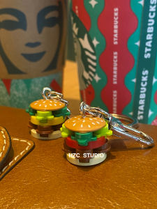 Original DIY American Retro Hamburger Building Blocks Tomato Cheese Beef Fort Handbag Pendant Car Keychain Gift