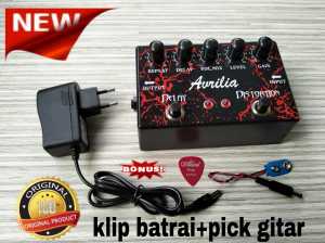 Efek Gitar Double AVRILIA MERAH Distorsi+delay plus Adaptor
