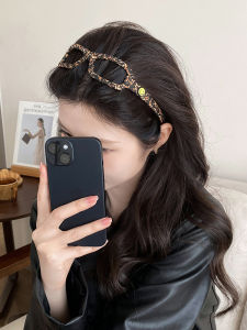 Vintage Brown Leopard Print Hairband Womens Unique Design Eye Frame Hair Accessories Korean Style Fashionable Headwear