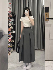 High Waist A-Line Pleated Skirt for Pear Shaped plus Size Women Business Casual Slimming Long Half Body Skirts
