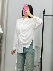 Áo Sơ Mi Nữ Mùa Hè Mới Mỏng Rộng Rãi Dài Tay Chống Nắng Màu Trơn Thời Trang Có Dây Buộc Phong Cách Thường Ngày Chất Liệu Khác