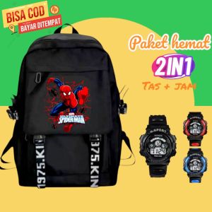 Tas sekolah anak laki-laki TK SD ransel emboss 3d free jam tangan