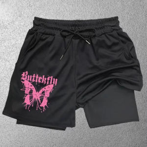 Mens Fashion Printed Performance Shorts Gym Casual Sports Shorts Training Running 2-in-1 Mesh Sports Shorts