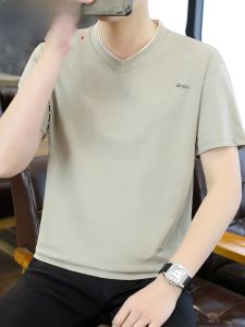 HENGYUANXIANG | Áo thun nam cổ chữ V tay ngắn mùa hè thường ngày phong cách mới giả hai mảnh áo thun cotton thoáng khí cho nam trung niên