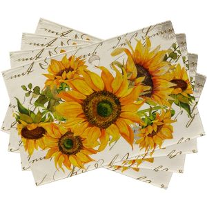VIKAMA 4-Piece Artistic Sunflower Placemats Waterproof Cafe Picnic B&B Table Decor Accessories Party Decor