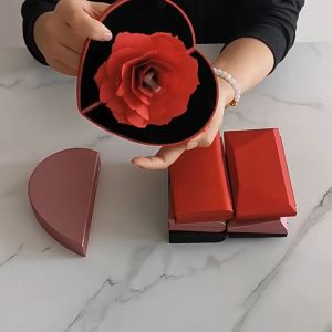 Kotak Cincin Cinta Ring Box Cincin Mawar Putar 3D Pop Up Rose Tempat Cincin Mawar Lamaran Gift Box （Tidak Termasuk Cincin）