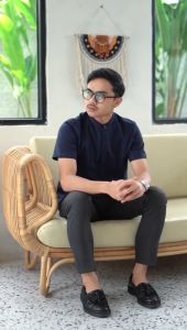 ALARY - Kemeja Linen Lengan Pendek Cardy Navy