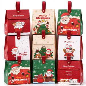 20Pcs Merry Christmas Candy Gift Box with Handle Santa Claus Pattern Biscuit Chocolate Snacks Treat Bags Holiday Festival Party Present