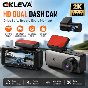 EKLEVA 4K HD Dual Lens Dash Cam Car DashCam 3.16 IPS Screen 2K 1080P Camera Recording WiFi Parking Monitoring ADAS Loop Recording