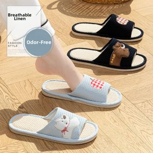 NAIFUNA | Cute Non-slip Odor-proof Soundless Sweat-absorbent Breathable Flax Slippers