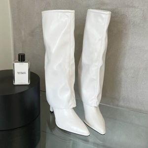 หนัง รองเท้าบูทยาวเหนือเข่ารองเท้าส้นสูง ผู้หญิง รองเท้าบูทยาวหัวแหลมแฟชั่นชาร์ป ฤดูใบไม้ร่วง ฤดูหนาว เซ็กซี่ รองเท้าบูทอัศวินนักเรียน