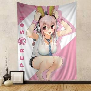 VIKAMA Super Sonico Hoạt Hình Anime Tấm Thảm Hippie Treo Tường Polyester Bền Đẹp Trang Trí Ký Túc Xá Hình Chữ Nhật Phong Cách Mỹ In Hình Treo Tường