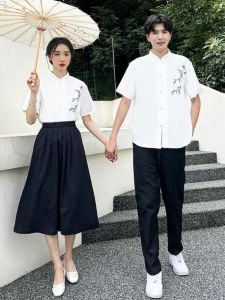 New Chinese Style Tops Matching Horse-Face Skirt Shirt Preppy Style Junior High School Student Sports Meeting Business Attire Recitation Chorus Clothing