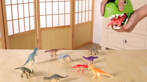 T-Rex Dino Bite Catch Car Friction Powered Inertia Vehicle 38.5CM Blue Green Dinosaur Chomping Toy for Boys Kids with Storage