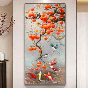 Hand-Painted Oil Portrait Decorative Artwork for Living Room Entranceway Good Luck Nine Fishes Picture Hanging on Wall
