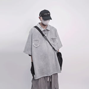 Streetwear Sparkle Embroidered Polo 5/8 Sleeve
