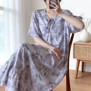 KASIHAN | Padded Cotton-Silk Summer Sleep Dress Short Sleeve