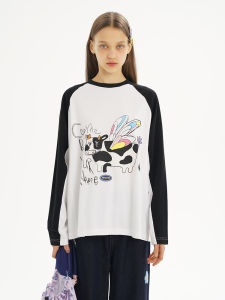 Comfortable Long Sleeve round Neck T-Shirt Original Design Hand-drawn Print Casual Loose Fit Cotton Spring New Arrival