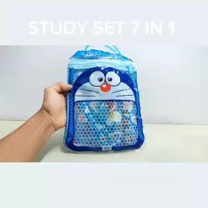 DE ROYALE - Paket Alat Tulis Study Set 7 In 1 Karakter Kartun Model Tas Tenteng