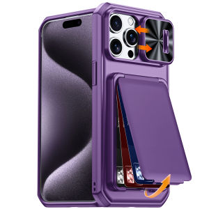 For iPhone 15 Pro Max Case with RFID Blocking Card Holder Build-in Military Grade Drop Protection Cover Phone Case-Black