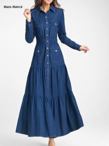 MaxsMance French International แขนยาวสไตล์ใหม่ เดรส พรางหุ่น ทรงเอ กระโปรงยาวปานกลาง เดรส โพลีเอสเตอร์ ไฟเบอร์ ฤดูใบไม้ร่วง ฤดูหนาว