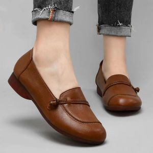 Comfortable Leather Slip-On Shoes for Women Spring Autumn Style Cow Tendon Anti-Slip Soft Bottom Casual Fashion Single Shoes