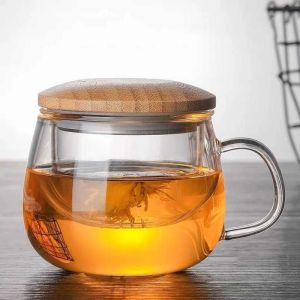 Gelas Saringan Rempah JSR Tahan Panas Tutup Kayu Cangkir Teh Tea Mug With Infuser Herbal