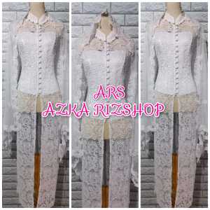 set kebaya akad nikah kebaya brukat kerah syanghai kebaya pengantin TERBARU + slendang mutiara