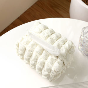 Scandinavian Soft Cream Puff Cotton Seersucker Tissue Box Double Layer Fabric Tissue Bag Accessible Luxury Desktop Storage