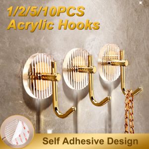 Strong Wall Hook Self Adhesive Hooks Punch-free Sticky Door Wall Hangers Hooks Acrylic Load Bearing Luxury Golden