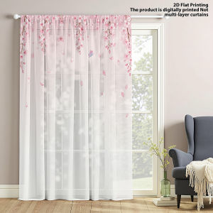 1 Pc Pink Gradient Peach Blossom Sheer Curtain - Translucent Light Reducing Privacy Rod Pocket for Living/Bedroom/Kids Room