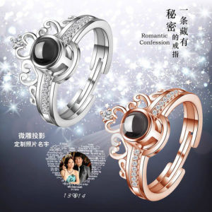 Pure Silver Ring Custom Engraved Photo Jewelry Womens Fashionable Versatile Crown Design Anniversary Valentines Gift