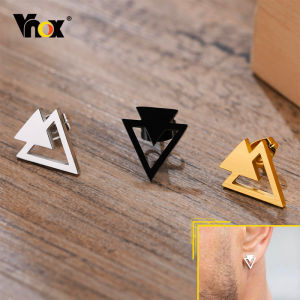 Vnox Cool Punk Triangle Stud Earrings for Men Jewelry Anti Allergy Stainless Steel Geometric Ear Clip Accessory1 Piece/ Pair