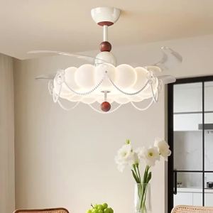 OUCHAO | French Style Pearl Bubble Invisible Full Spectrum Silent Ceiling Fan Light