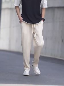 HATHA Mens Trousers: Korean Version & High-Quality Fashion Bound Feet Ice Silk Loose Casual Trousers Summer Trend Pants