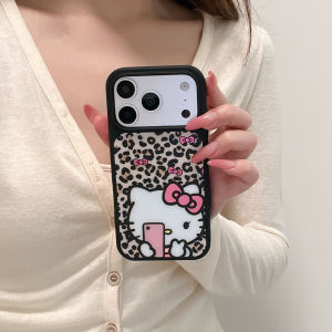 Sanrio | Luxury Skin Texture Leopard Print HelloKitty Gilded Phone Case for iPhone 17 Pro 15 16 14 Pro Max Protection Cover Cartoon Funda