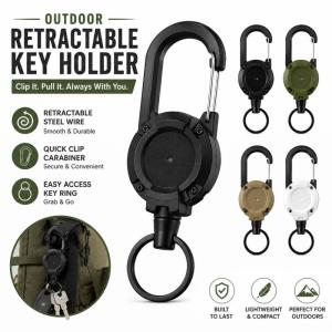 Retractable Key Holder Carabiner Clip 60cm Pull Reel Keychain Anti-Lost Key Ring for Fishing Camping Hiking