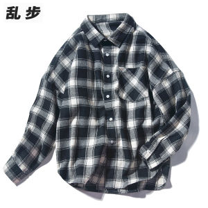 เสื้อเชิ้ตแขนยาวลายสก็อตผู้ชาย ทรงหลวม สไตล์ลำลอง ทรงหลวม ผ้าโพลีเอสเตอร์ผสมคอตตอน เสื้อเชิ้ตผู้ชาย