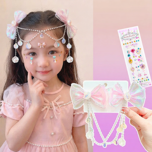WAMEN | Fairy Non-Damaging Forehead Chain with Bow and Pearl Head Accessories Stickers Set