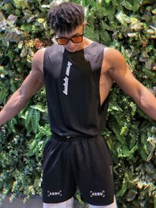Summer New American Loose Fitness Sports Vest Mens Large Size Training Running Sleeveless Tank Top Casual Trendy round Neck Sweatback